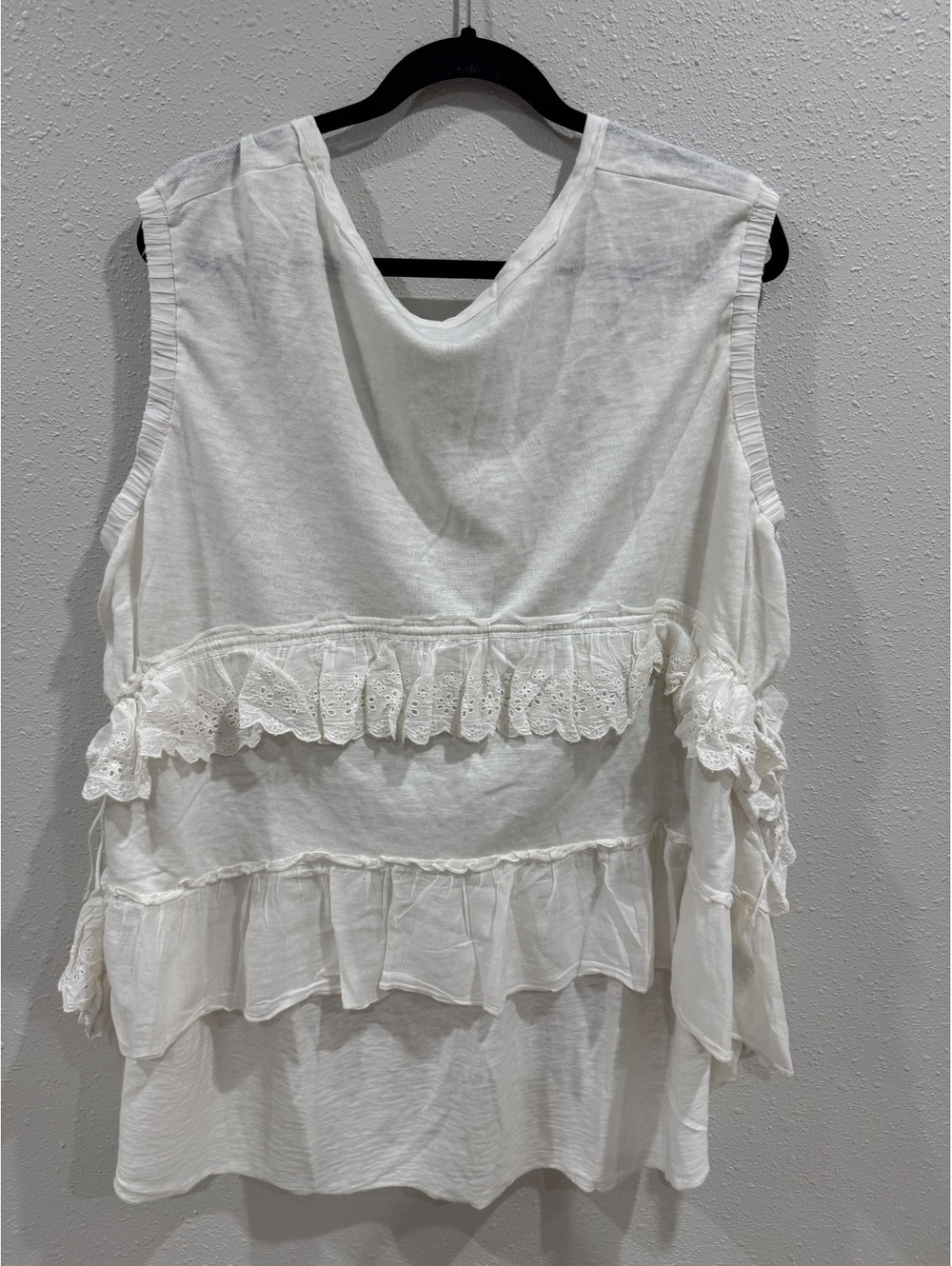 Free People Ivory Eyelet Lace Ruffle Tunic Top M